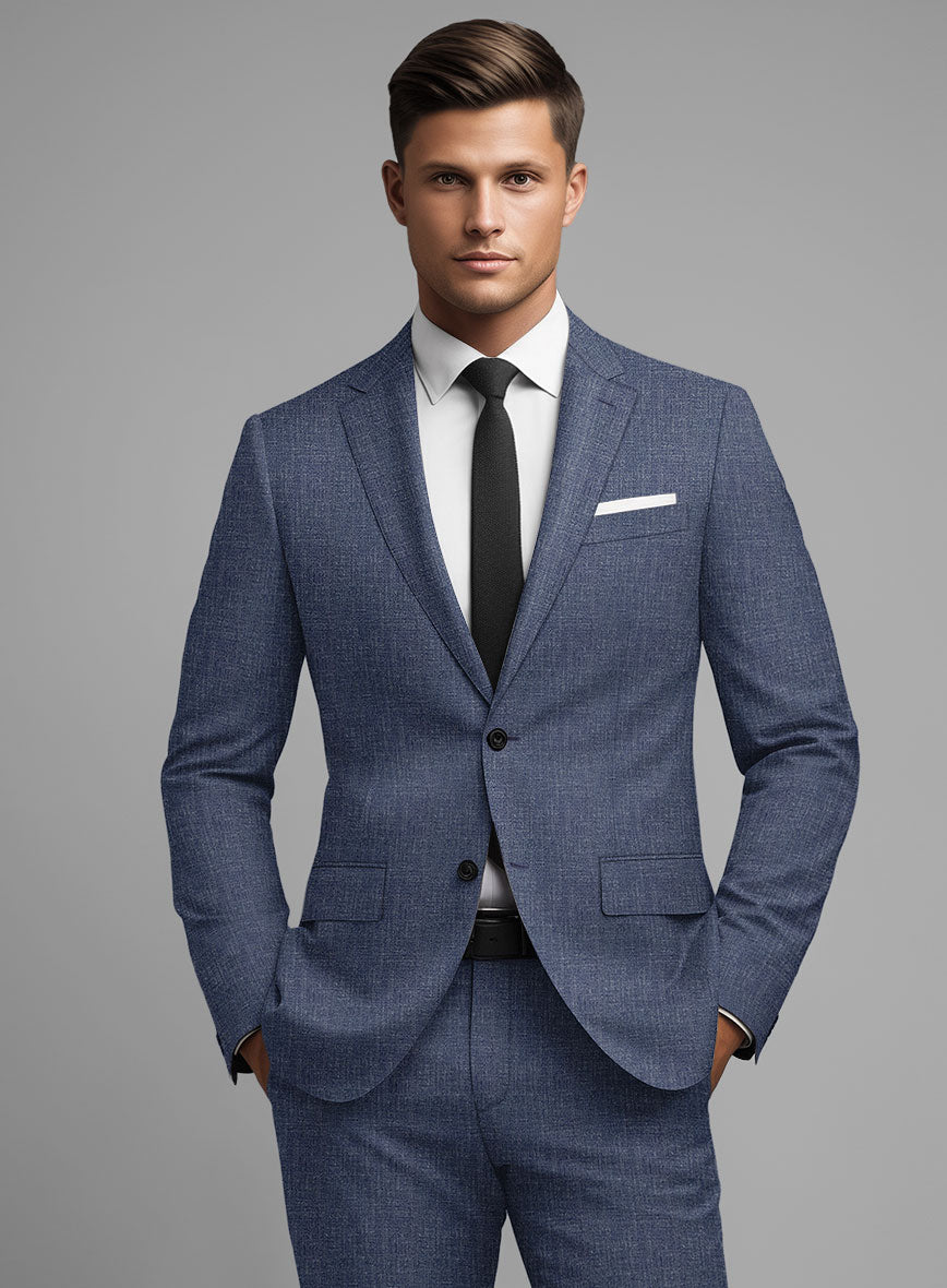 Noble Indigo Blue Wool Silk Linen Jacket - StudioSuits
