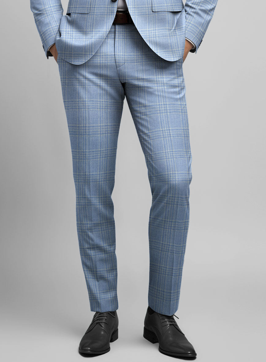 Noble Light Blue Wool Silk Linen Pants - StudioSuits