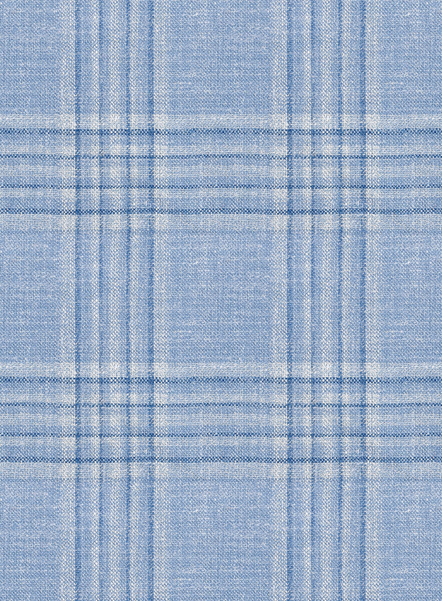 Noble Light Blue Wool Silk Linen Pants - StudioSuits