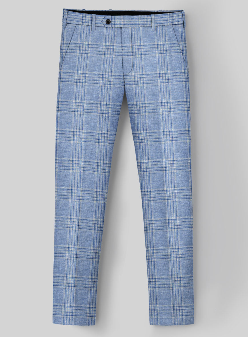 Noble Light Blue Wool Silk Linen Pants - StudioSuits