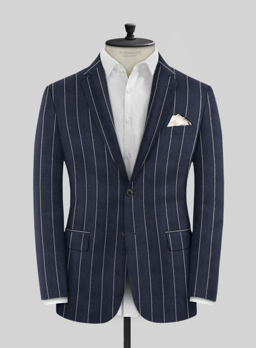 Noble Loredana Blue Stripe Cotton Silk Linen Jacket - StudioSuits