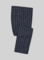 Noble Loredana Blue Stripe Cotton Silk Linen Pants - StudioSuits