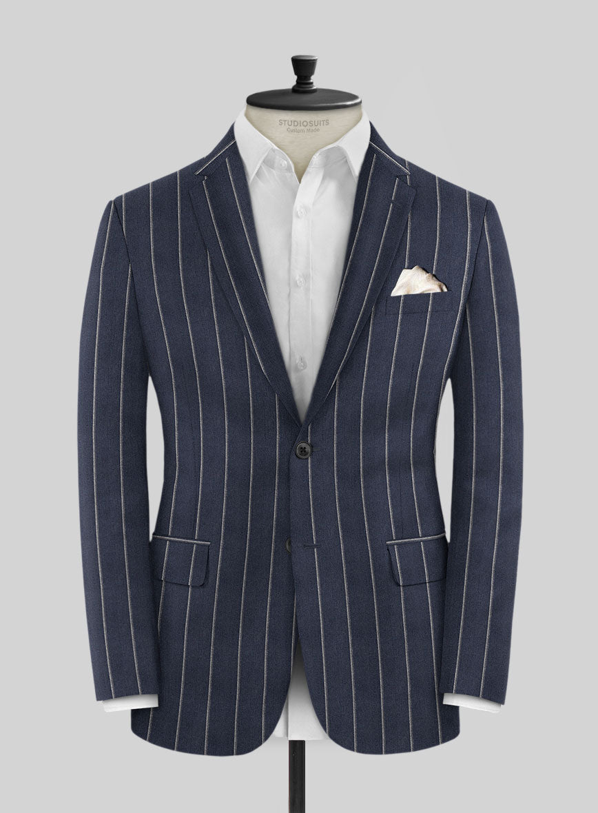 Noble Loredana Blue Stripe Cotton Silk Linen Jacket - StudioSuits