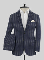 Noble Loredana Blue Stripe Cotton Silk Linen Suit - StudioSuits