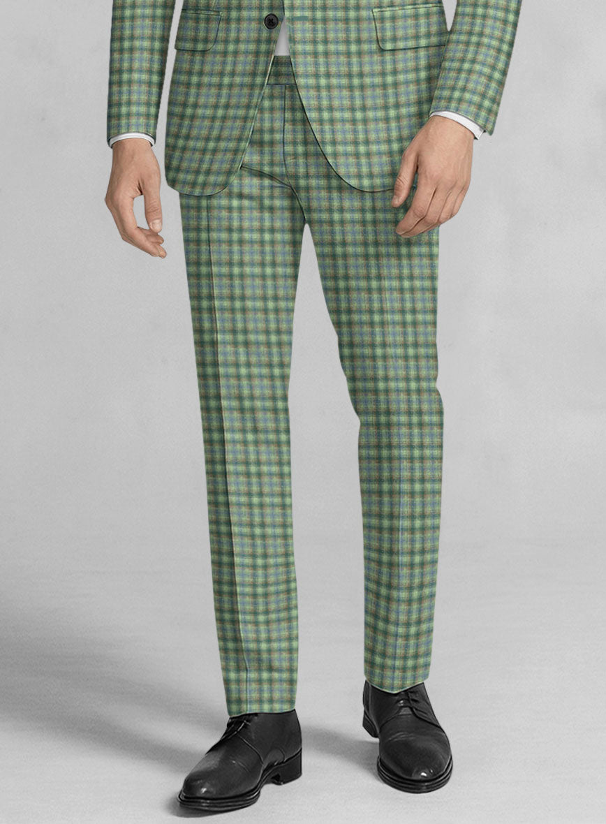 Noble Mariana Green Wool Silk Linen Pants - StudioSuits