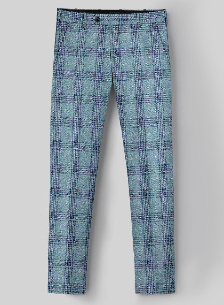 Noble Manuelita Blue Wool Silk Linen Pants - StudioSuits