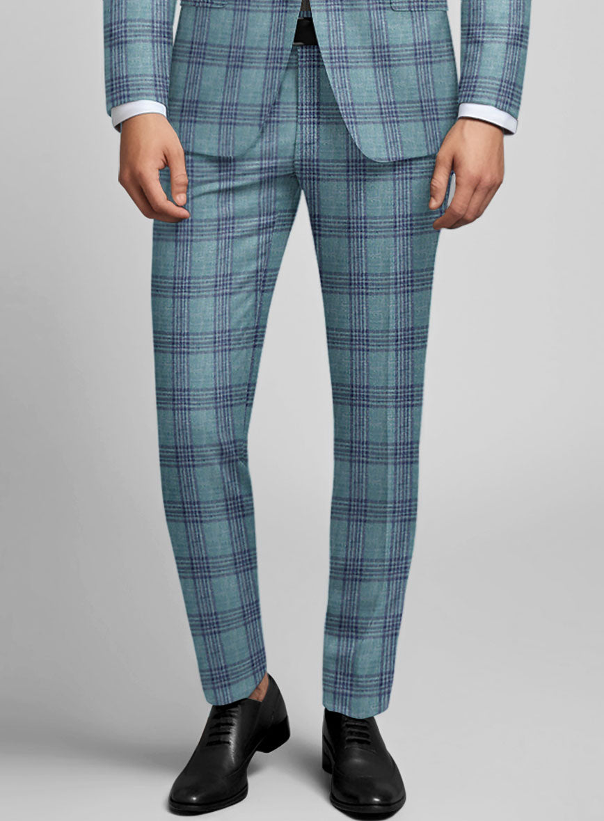 Noble Manuelita Blue Wool Silk Linen Pants - StudioSuits