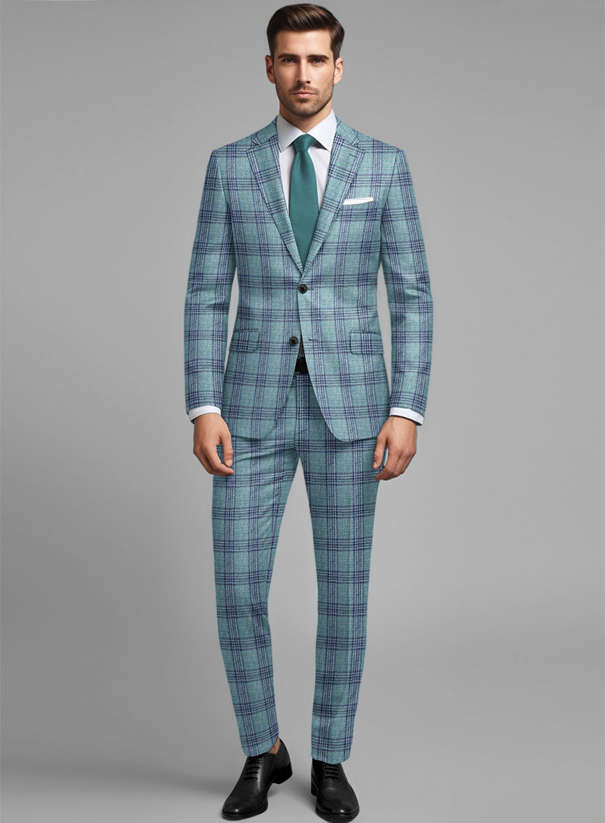 Noble Manuelita Blue Wool Silk Linen Suit - StudioSuits