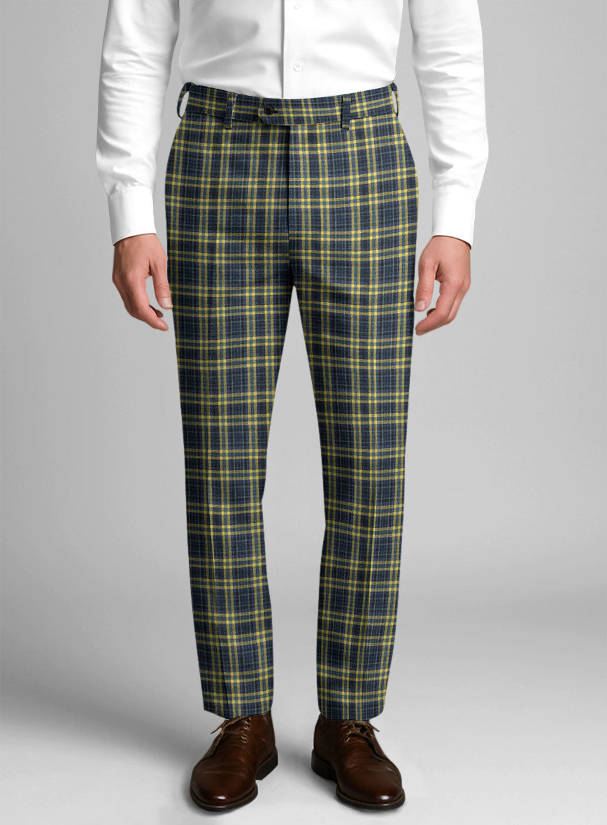 Noble Mario Check Wool Silk Linen Pants - StudioSuits
