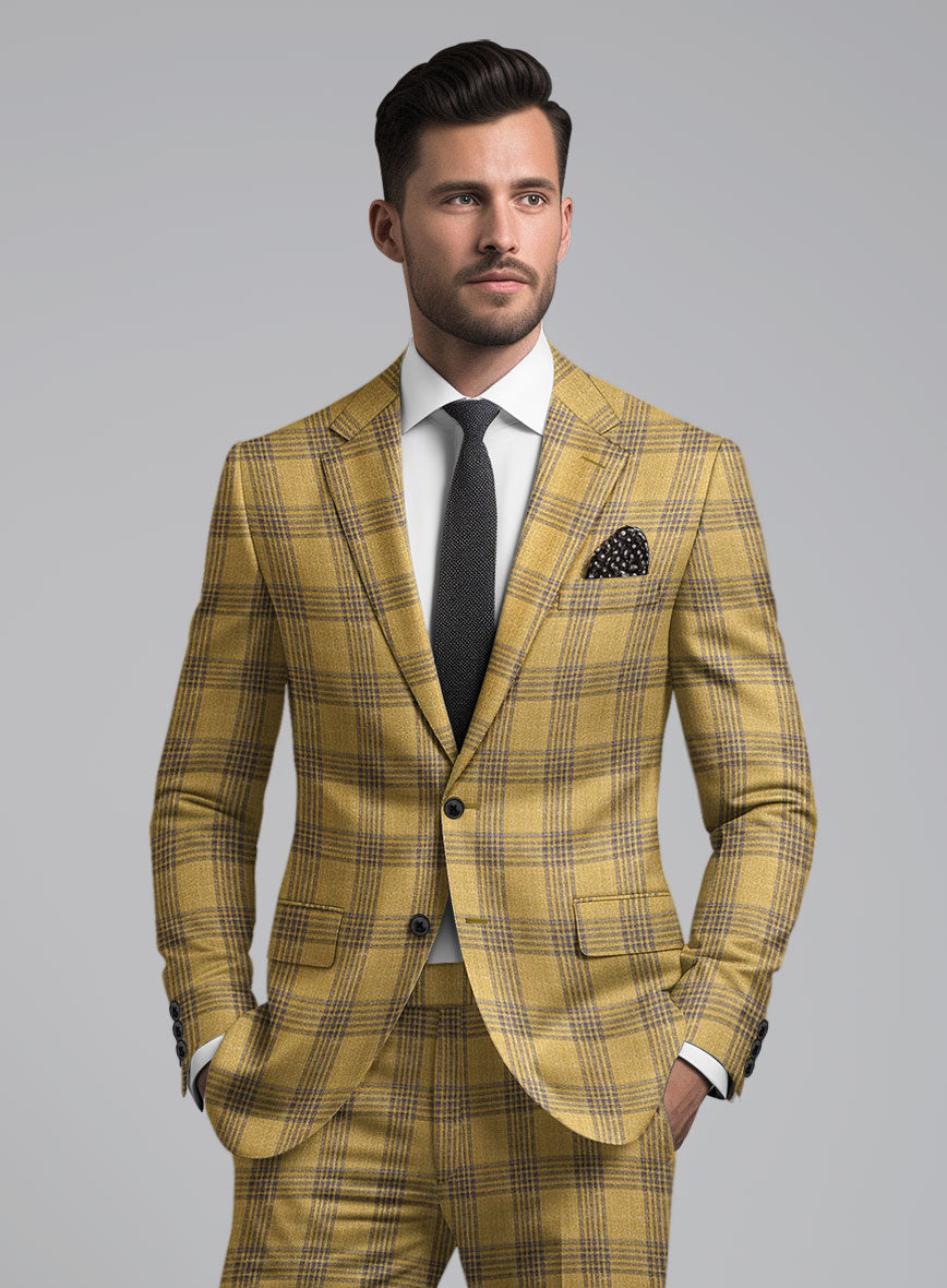 Noble Mateo Ochre Wool Silk Linen Suit - StudioSuits
