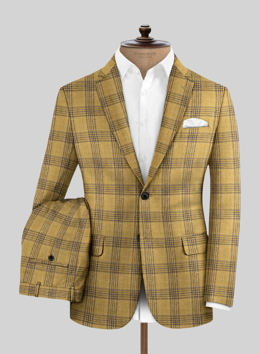 Noble Mateo Ochre Wool Silk Linen Suit - StudioSuits