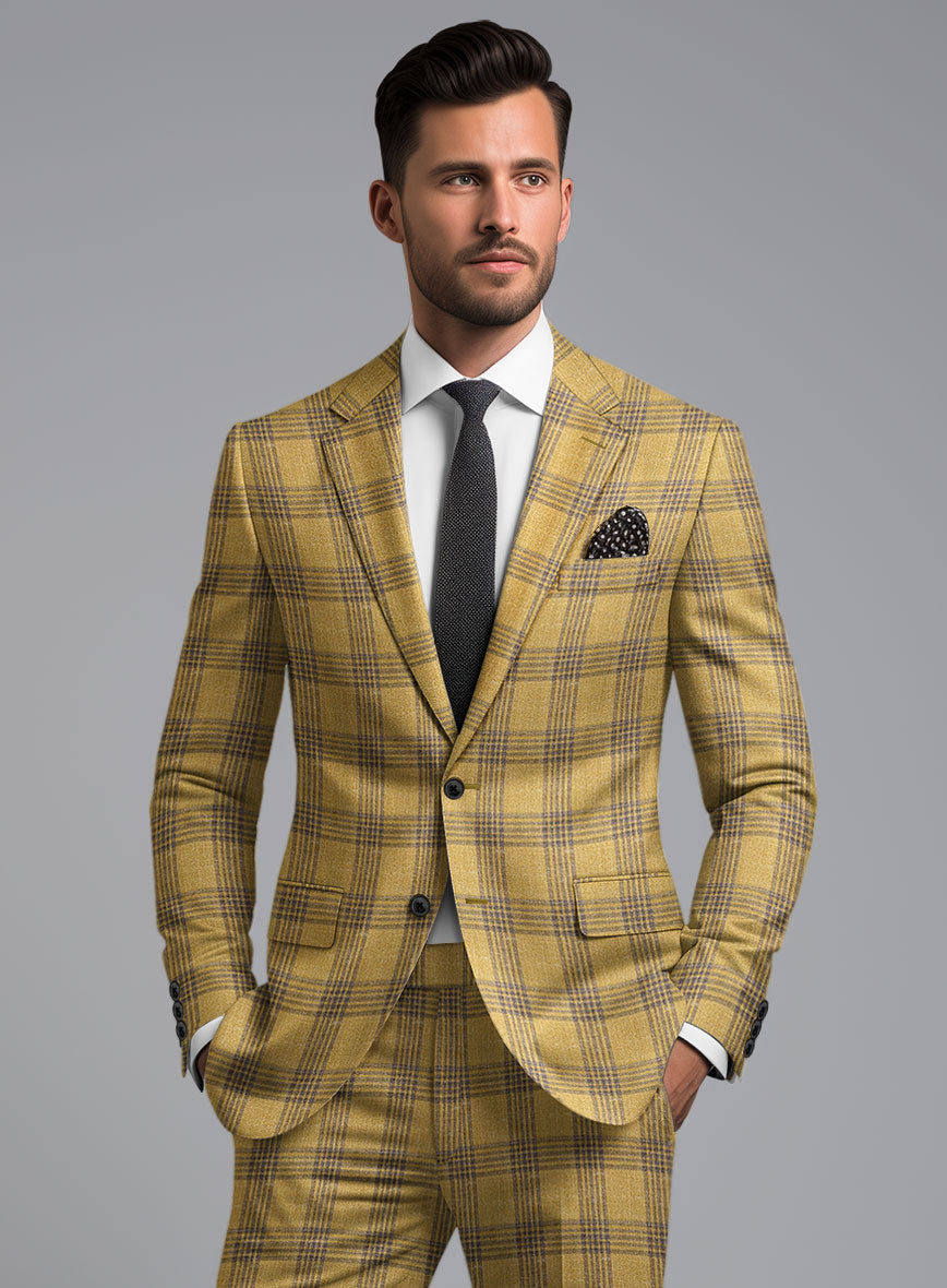 Noble Mateo Ochre Wool Silk Linen Suit - StudioSuits