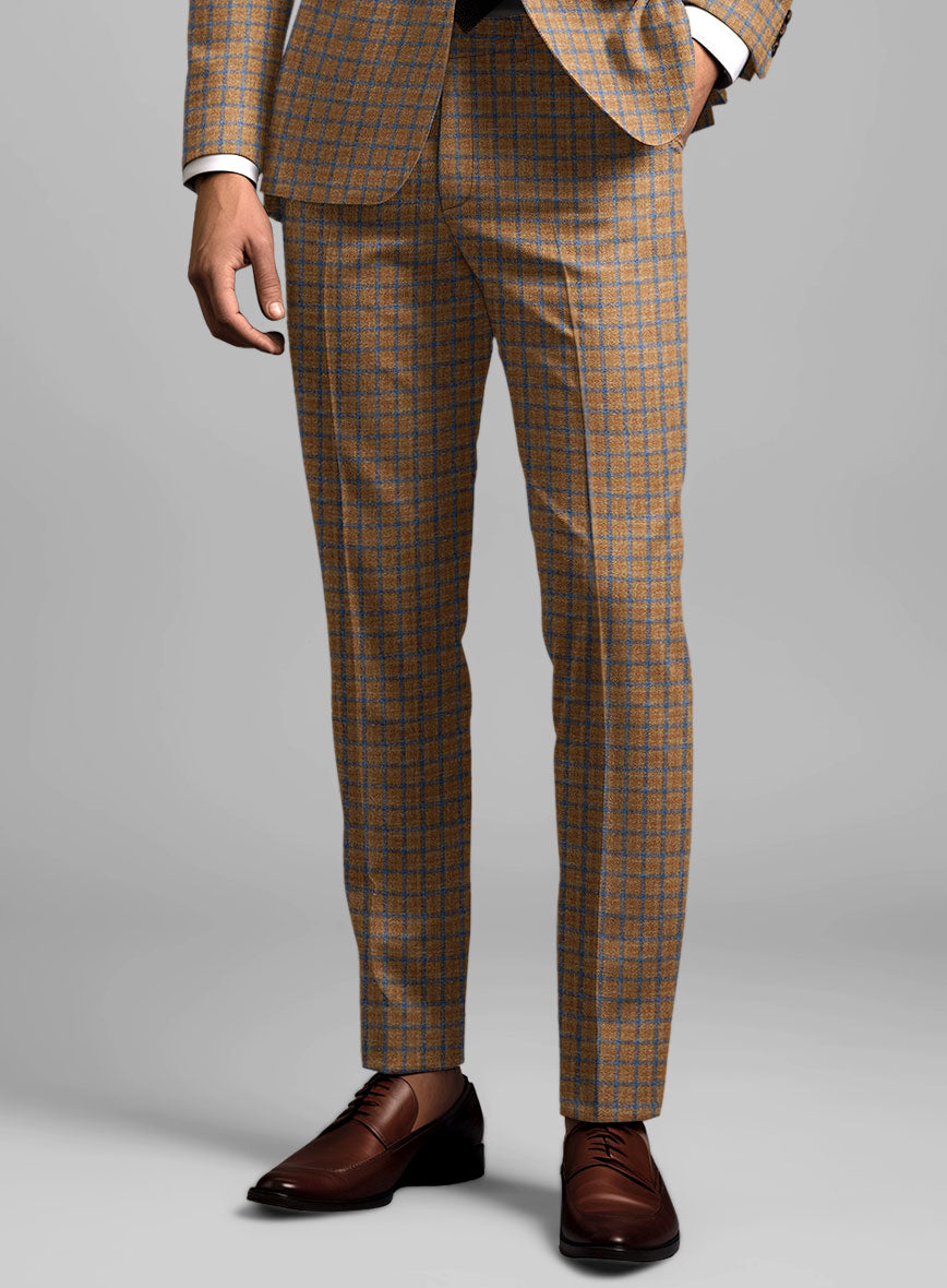 Noble Mustard Check Wool Silk Linen Pants - StudioSuits