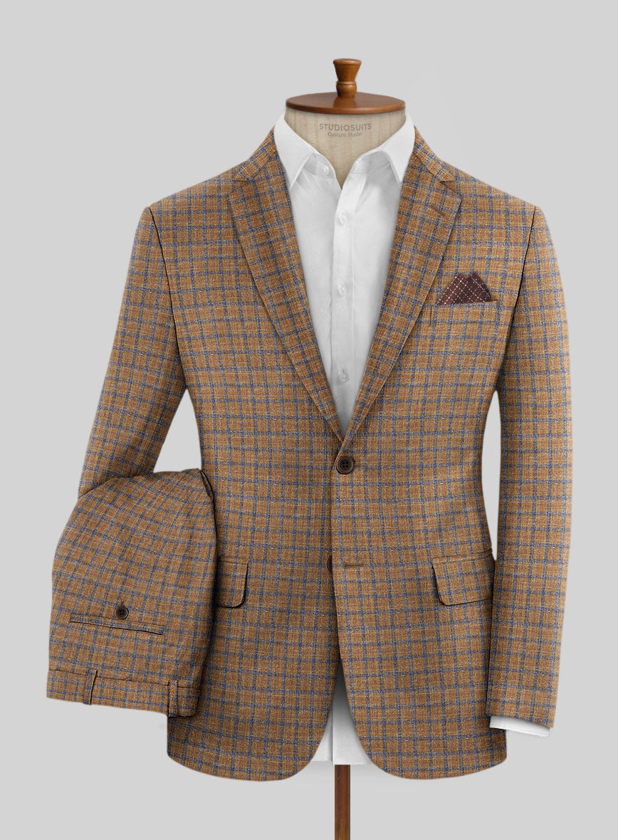 Noble Mustard Check Wool Silk Linen Suit - StudioSuits