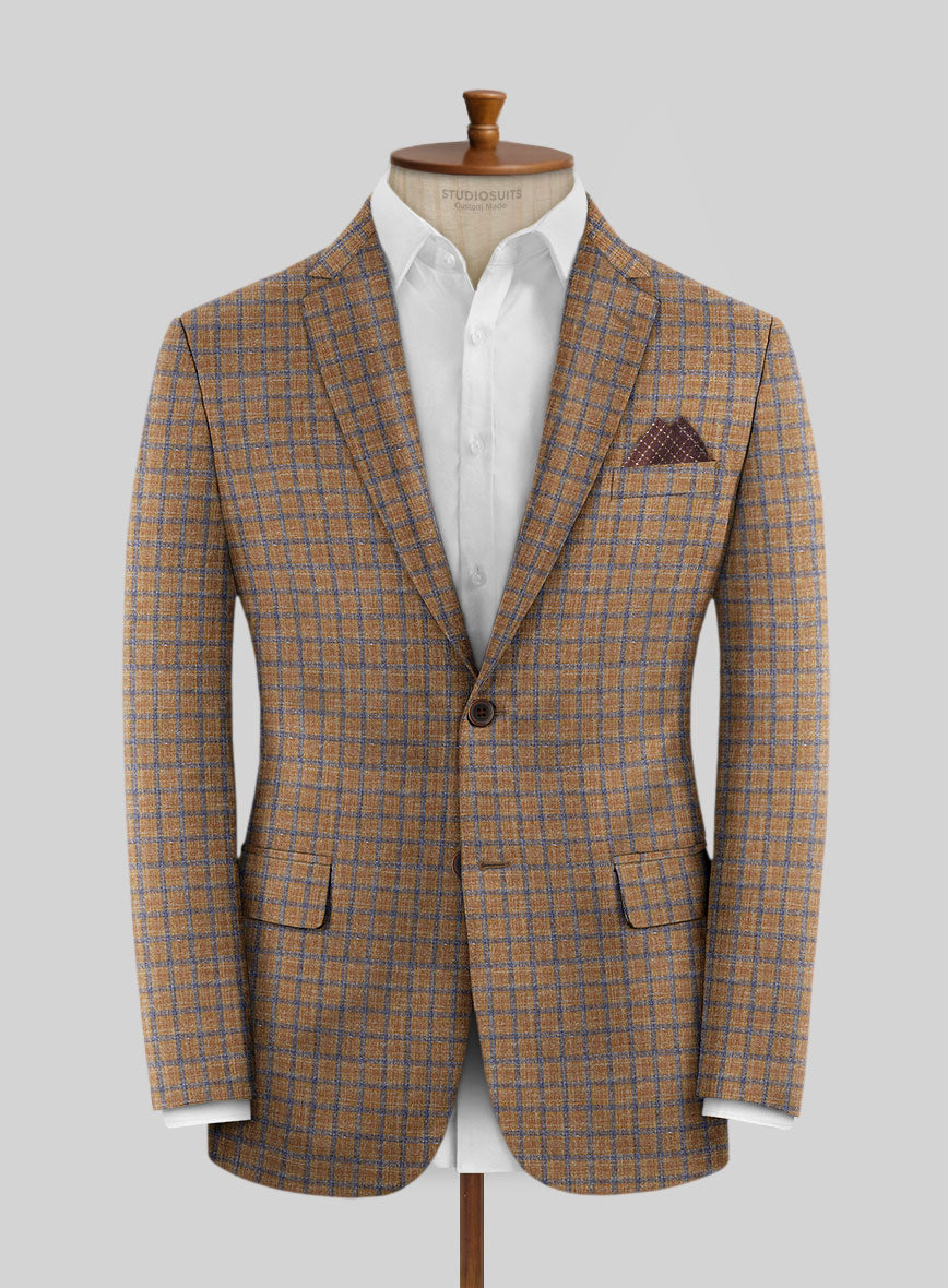 Noble Mustard Check Wool Silk Linen Suit - StudioSuits