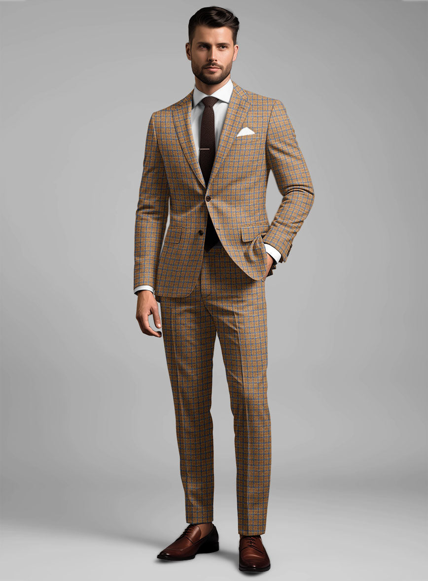 Noble Mustard Check Wool Silk Linen Suit - StudioSuits