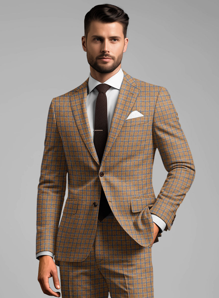 Noble Mustard Check Wool Silk Linen Suit - StudioSuits
