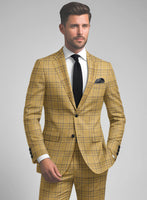 Noble Ochre Check Wool Silk Linen Jacket - StudioSuits