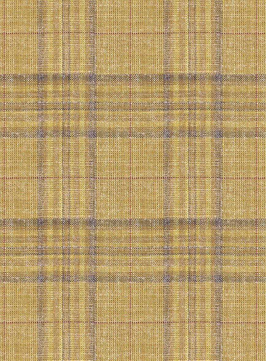 Noble Ochre Check Wool Silk Linen Jacket - StudioSuits