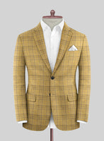 Noble Ochre Check Wool Silk Linen Jacket - StudioSuits