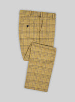 Noble Ochre Check Wool Silk Linen Pants - StudioSuits