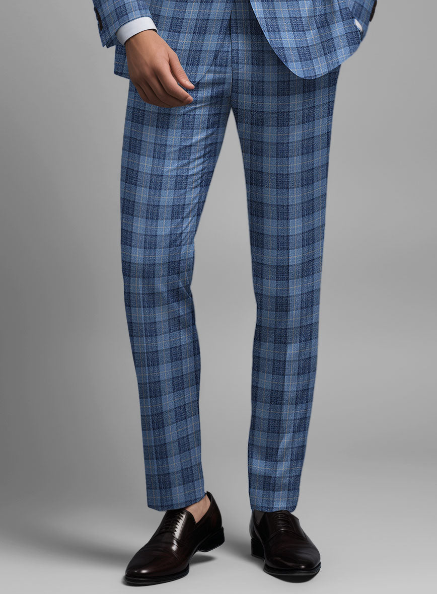 Noble Pilar Blue Wool Silk Linen Pants - StudioSuits