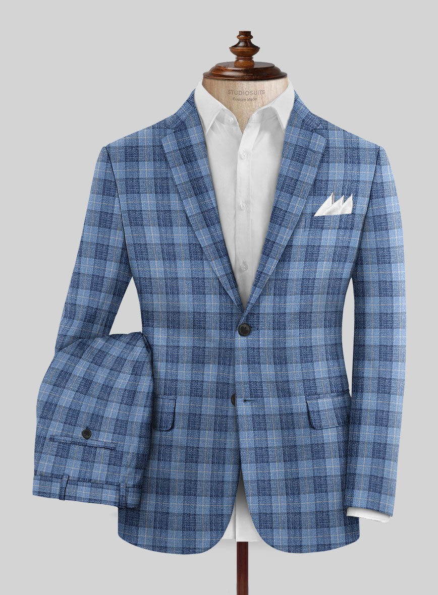 Noble Pilar Blue Wool Silk Linen Suit - StudioSuits