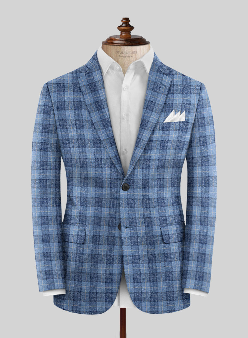 Noble Pilar Blue Wool Silk Linen Suit - StudioSuits