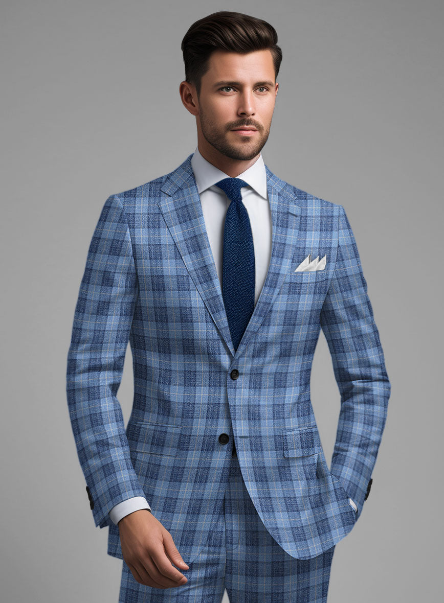 Noble Pilar Blue Wool Silk Linen Suit - StudioSuits