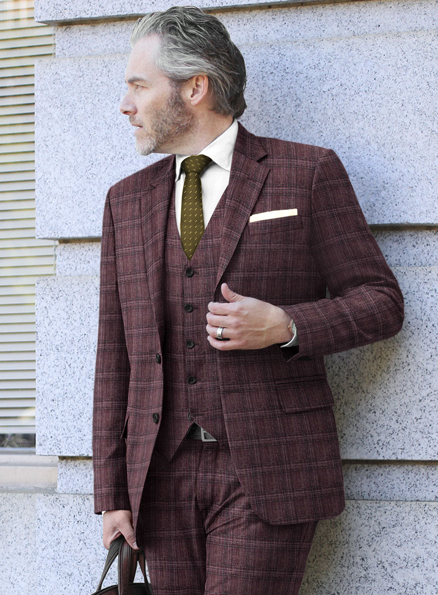 Noble Purple Check Wool Silk Linen Jacket - StudioSuits