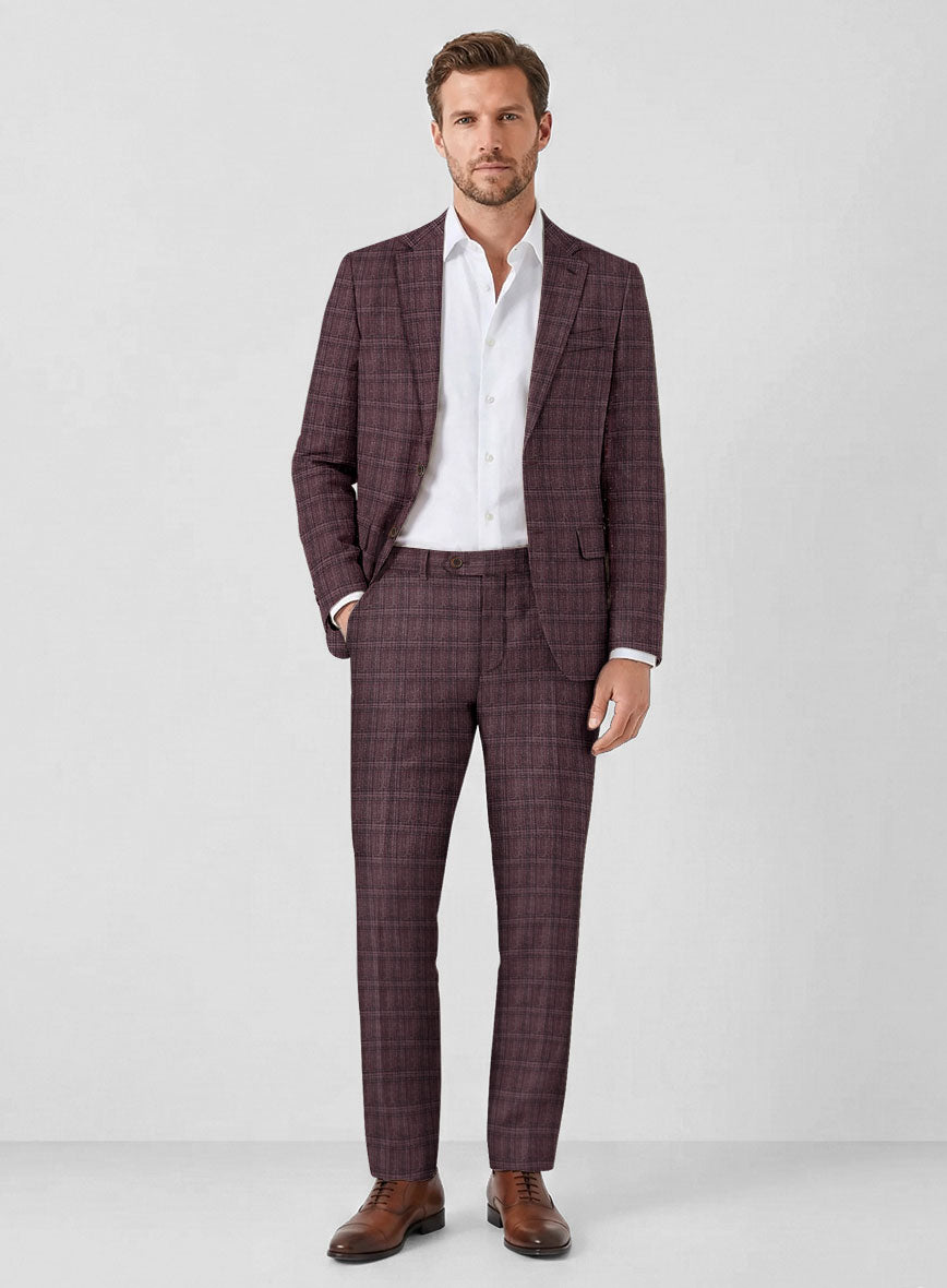 Noble Purple Check Wool Silk Linen Suit - StudioSuits