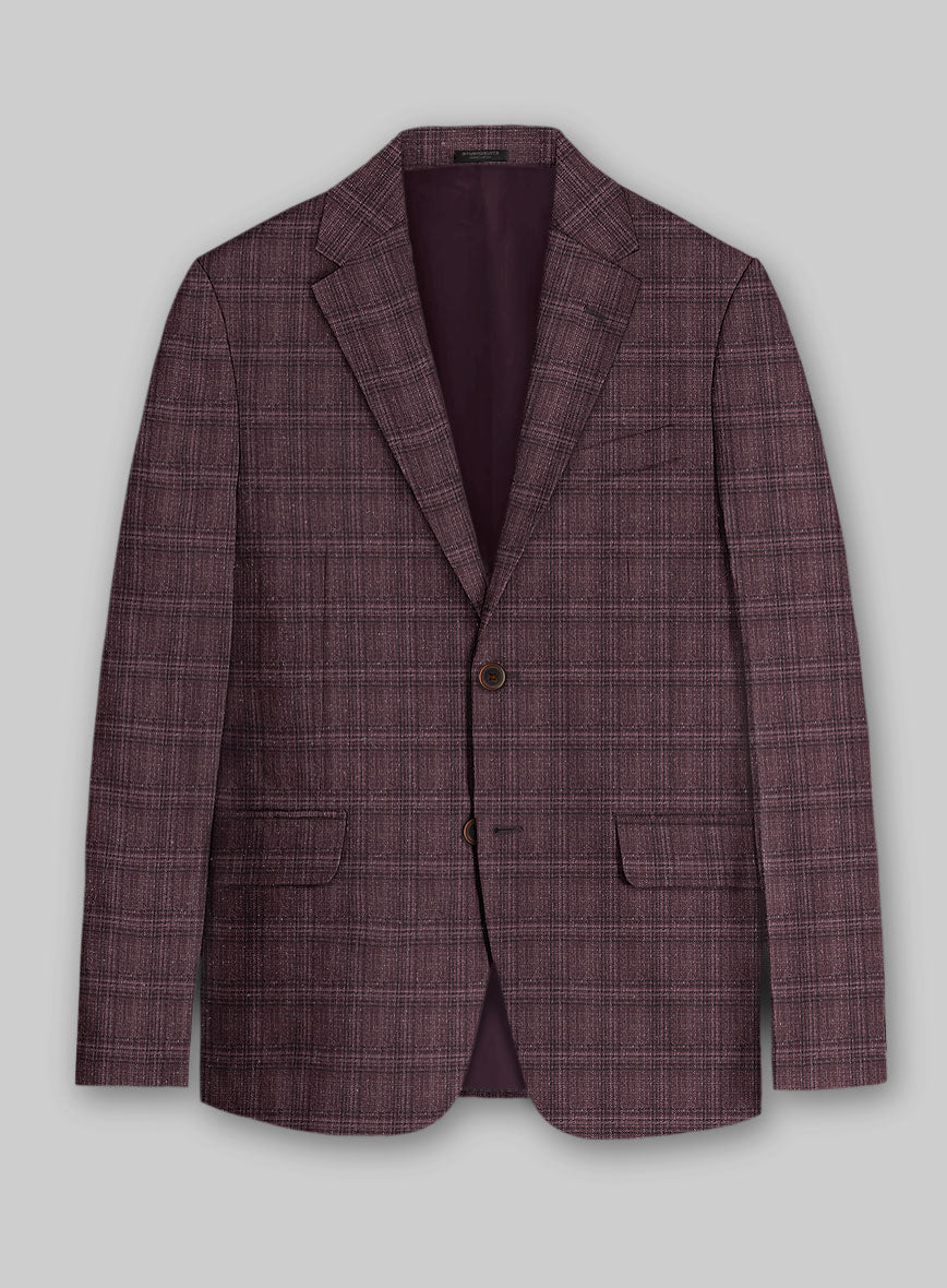 Noble Purple Check Wool Silk Linen Jacket - StudioSuits