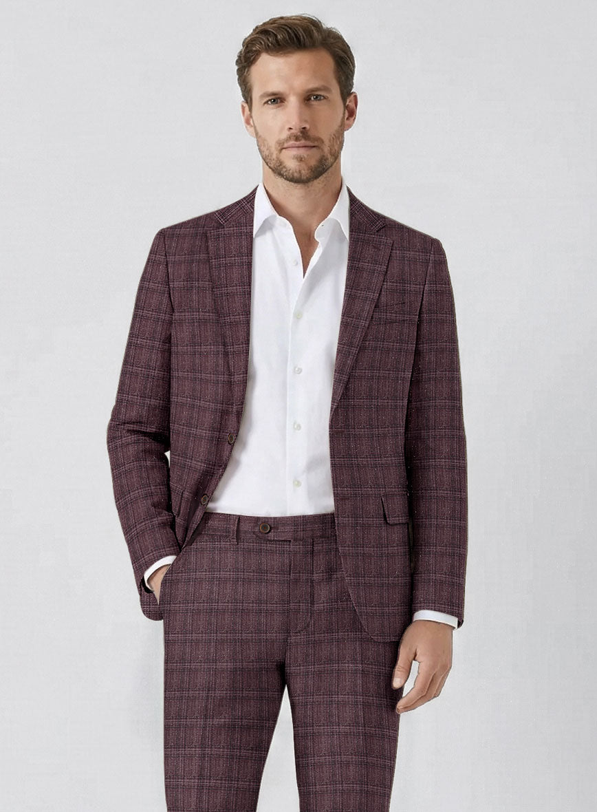 Noble Purple Check Wool Silk Linen Jacket - StudioSuits