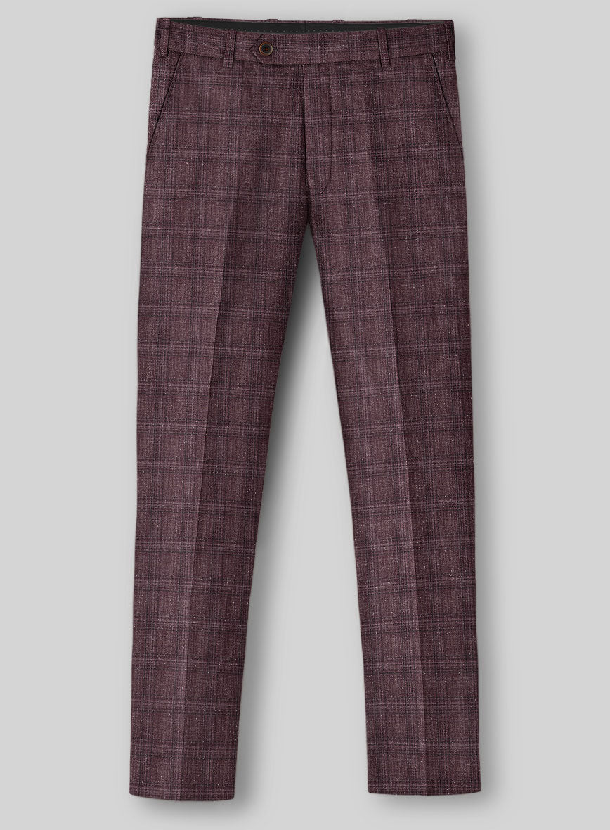 Noble Purple Check Wool Silk Linen Pants - StudioSuits