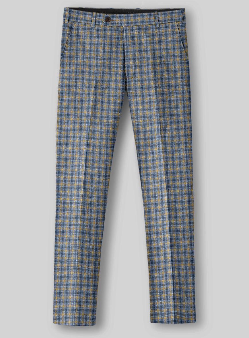Noble Raquel Blue Wool Silk Linen Pants - StudioSuits