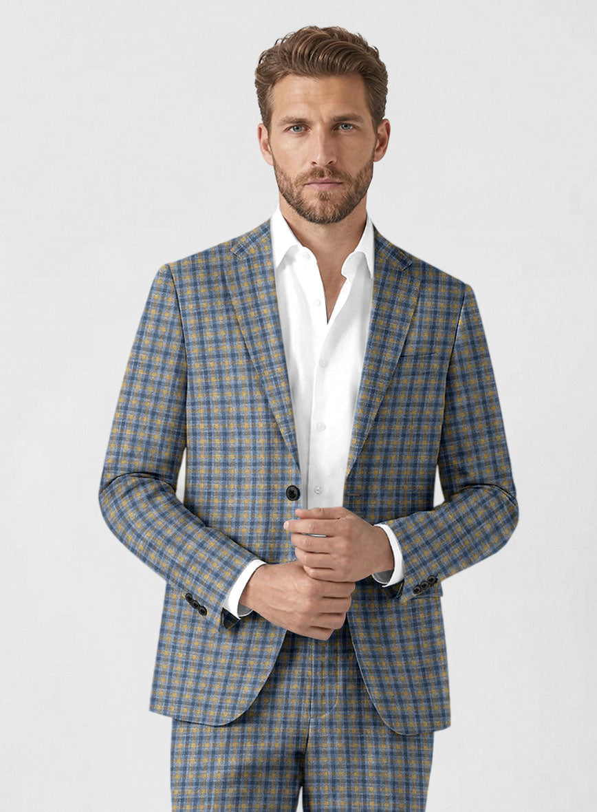 Noble Raquel Blue Wool Silk Linen Jacket - StudioSuits