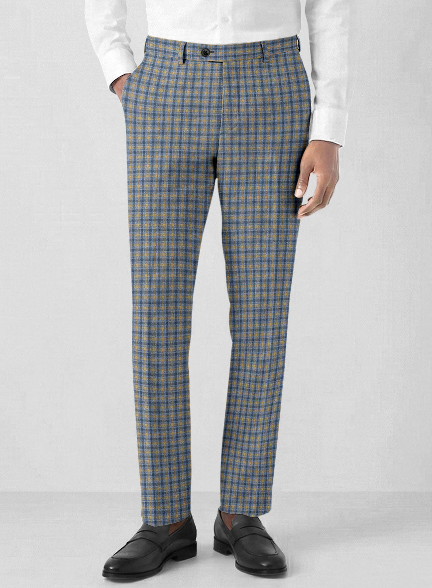Noble Raquel Blue Wool Silk Linen Pants - StudioSuits