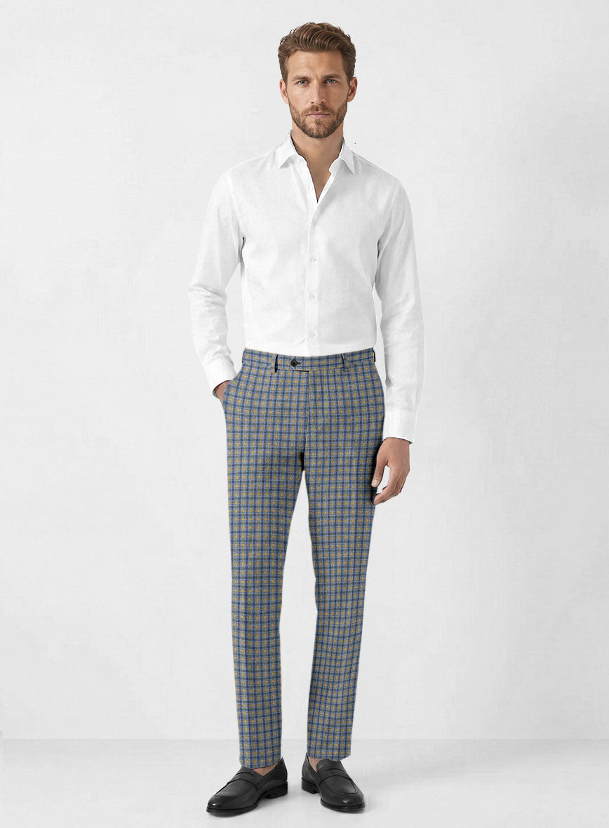 Noble Raquel Blue Wool Silk Linen Pants - StudioSuits