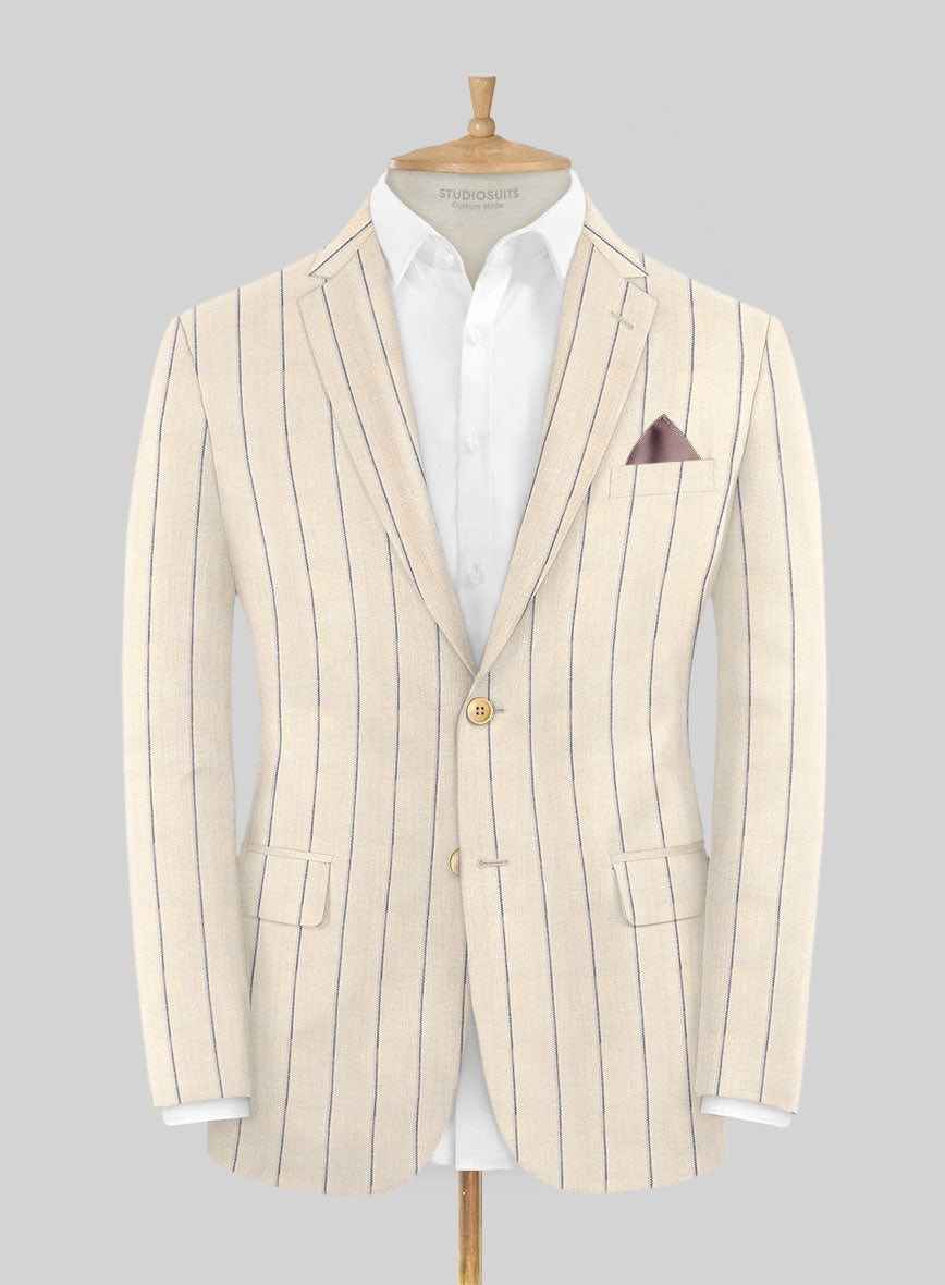 Noble Rosaria Cream Stripe Cotton Silk Linen Jacket - StudioSuits