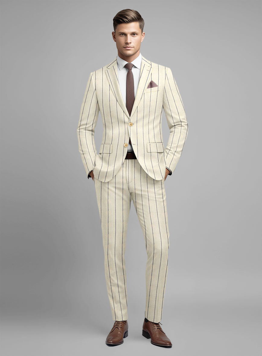 Noble Rosaria Cream Stripe Cotton Silk Linen Suit - StudioSuits