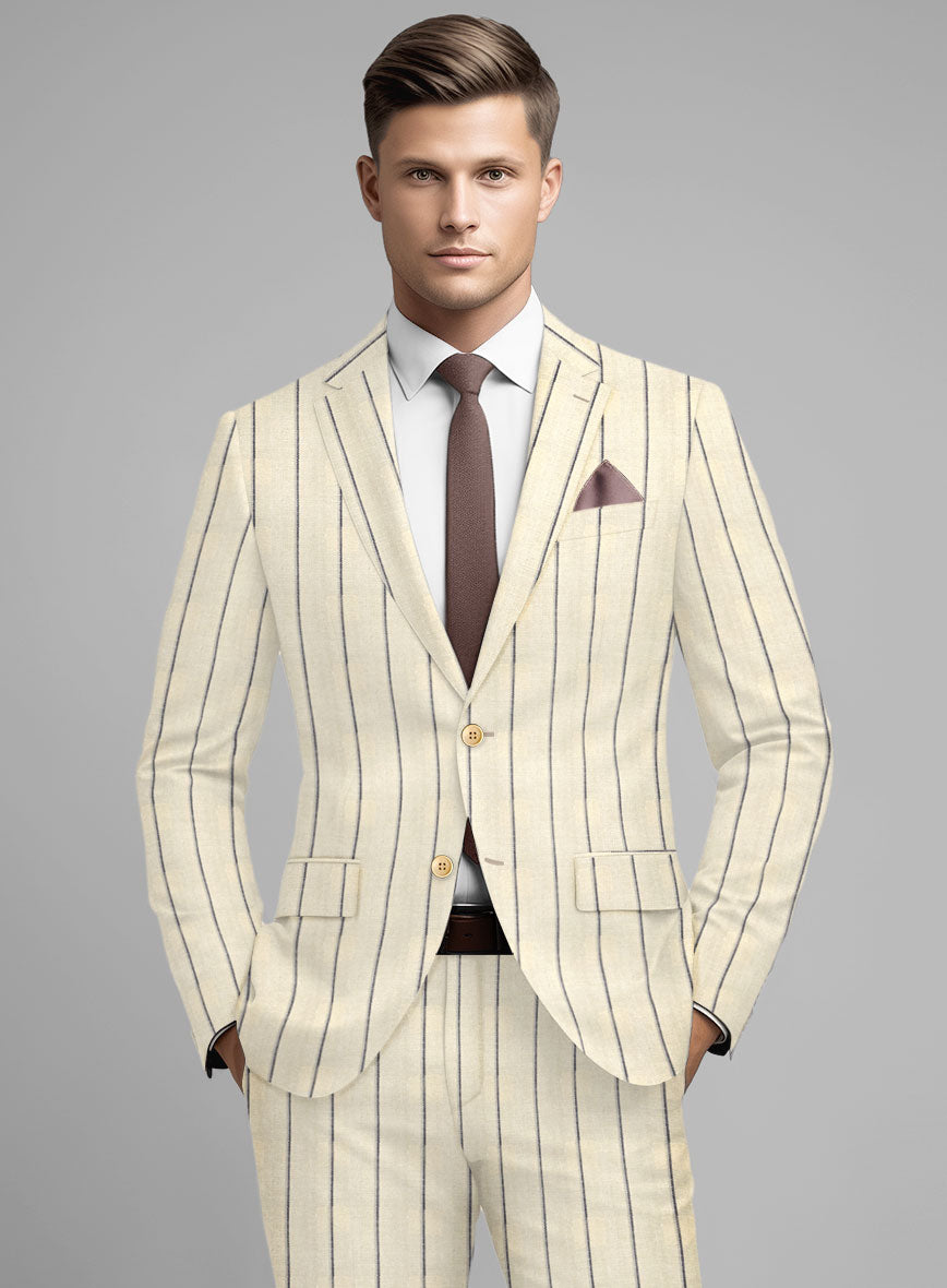 Noble Rosaria Cream Stripe Cotton Silk Linen Suit - StudioSuits