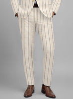 Noble Rosaria Cream Stripe Cotton Silk Linen Suit - StudioSuits