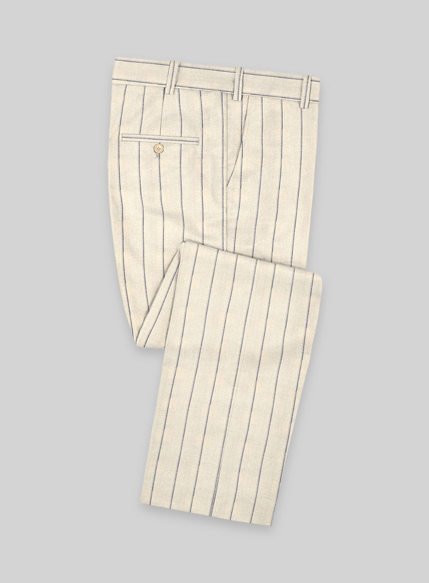 Noble Rosaria Cream Stripe Cotton Silk Linen Suit - StudioSuits