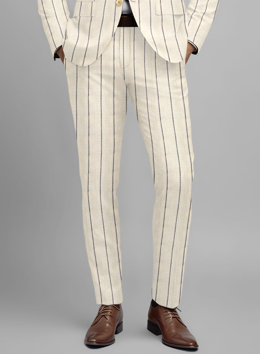 Noble Rosaria Cream Stripe Cotton Silk Linen Suit - StudioSuits
