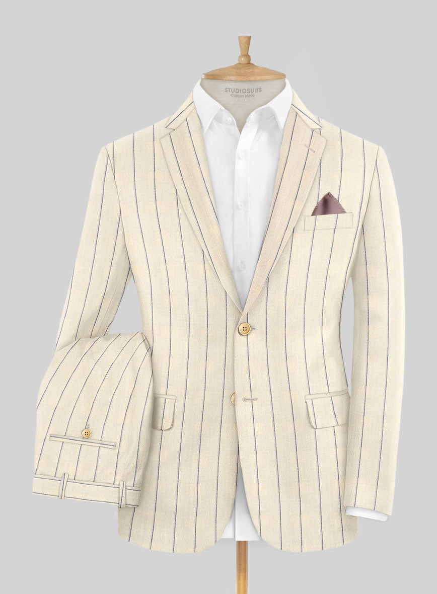 Noble Rosaria Cream Stripe Cotton Silk Linen Suit - StudioSuits