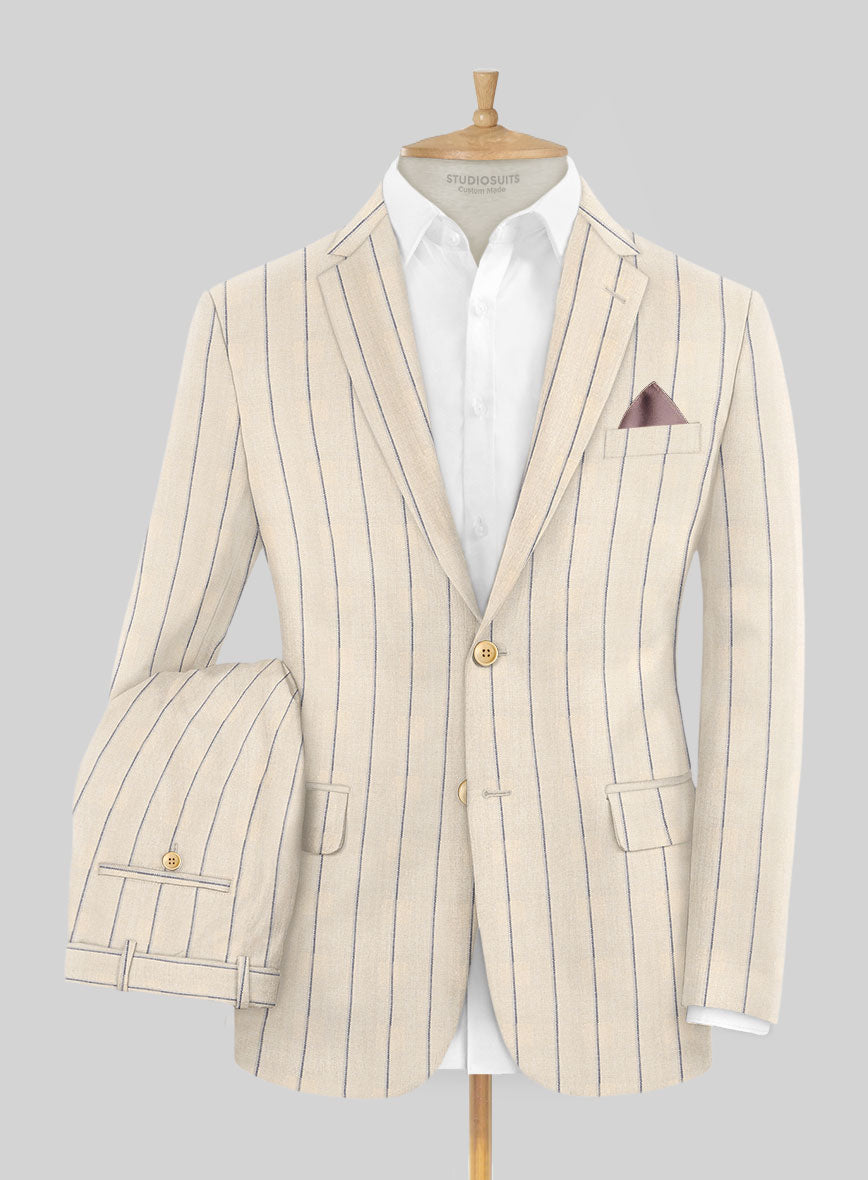 Noble Rosaria Cream Stripe Cotton Silk Linen Suit - StudioSuits