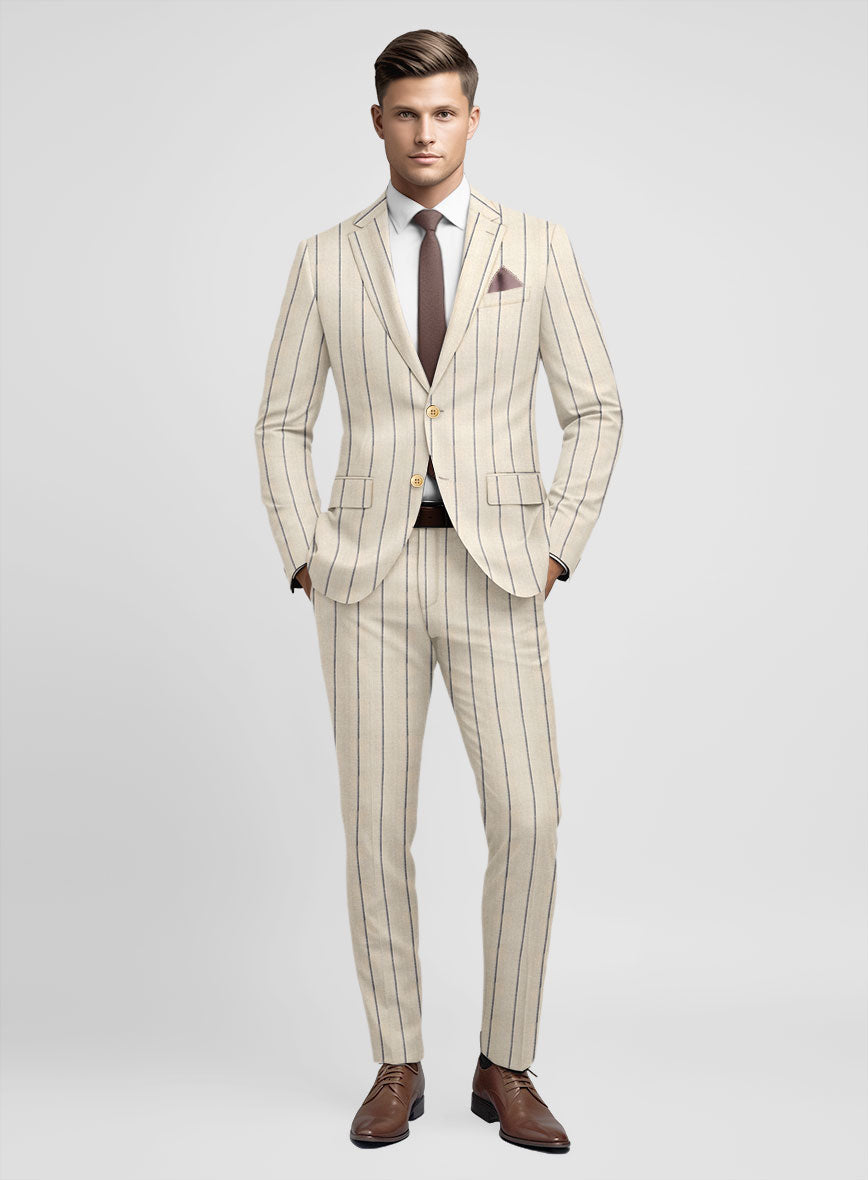 Noble Rosaria Cream Stripe Cotton Silk Linen Suit - StudioSuits