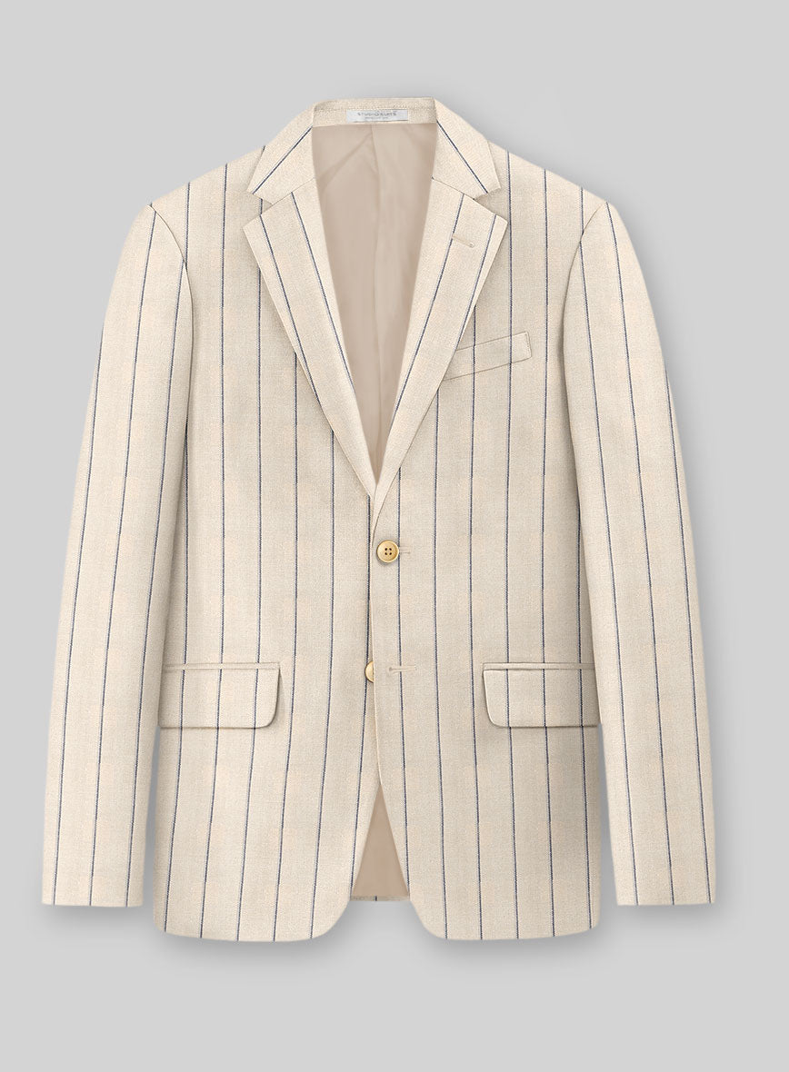 Noble Rosaria Cream Stripe Cotton Silk Linen Jacket - StudioSuits