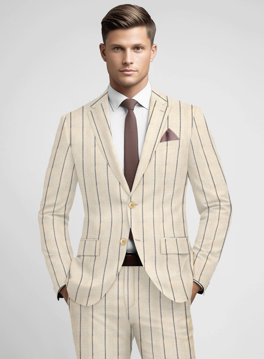 Noble Rosaria Cream Stripe Cotton Silk Linen Jacket - StudioSuits