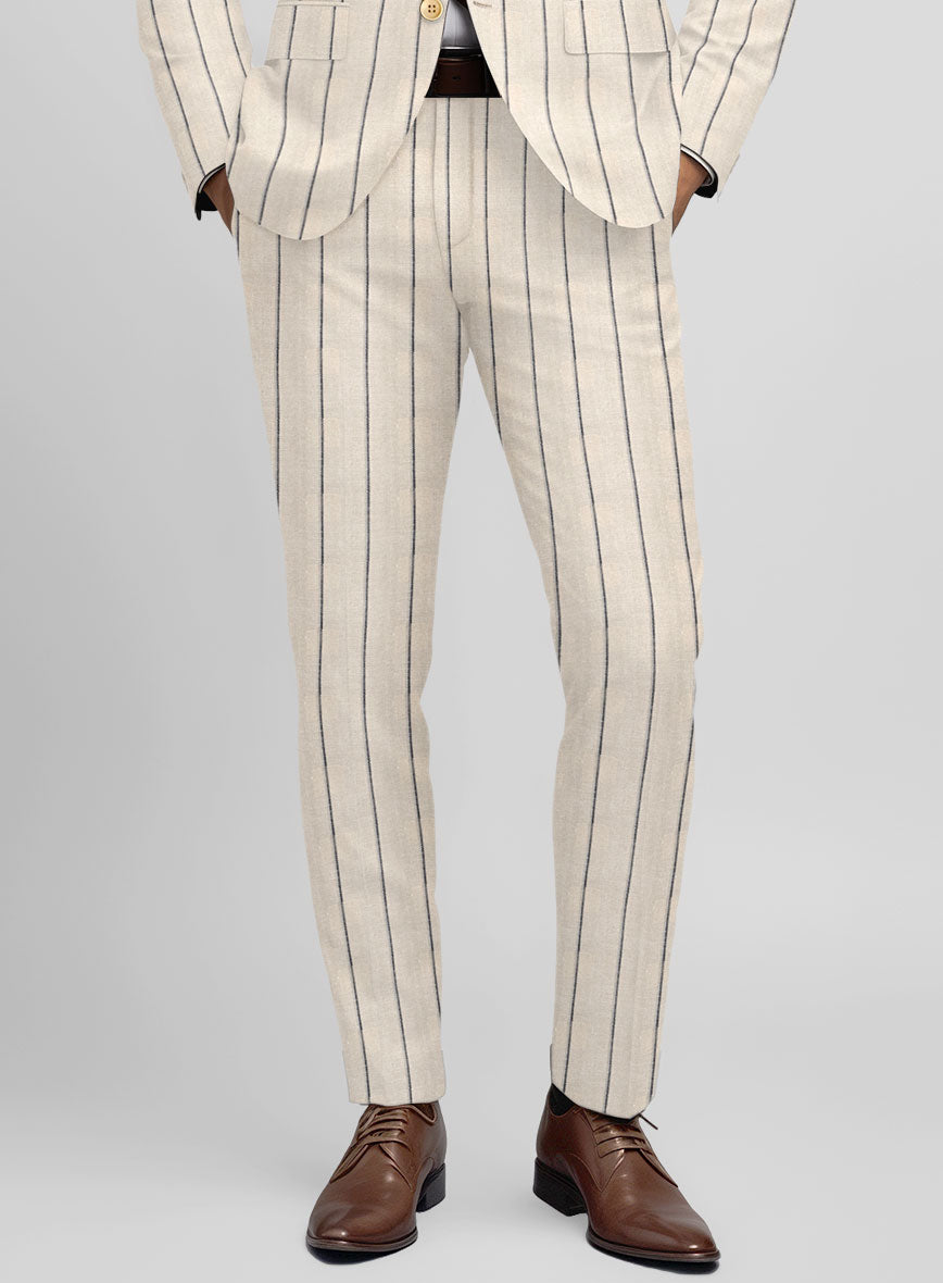 Noble Rosaria Cream Stripe Cotton Silk Linen Pants - StudioSuits
